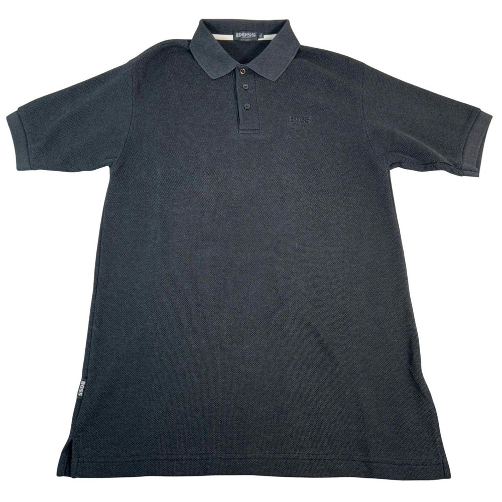 Hugo Boss Mens XL Black Pique Cotton Short Sleeve Polo Shirt Embroidered Logo